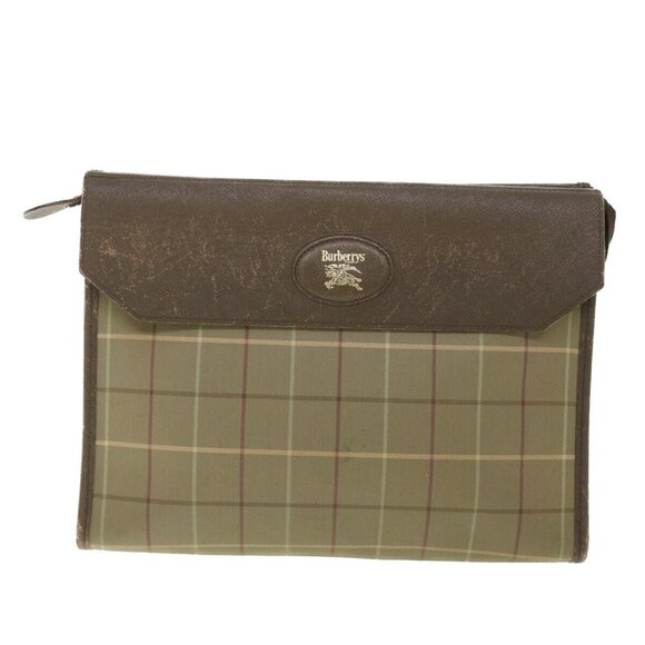 Burberrys Nova Check Clutch Bag Nylon Canvas Brown - Picture 12 of 16